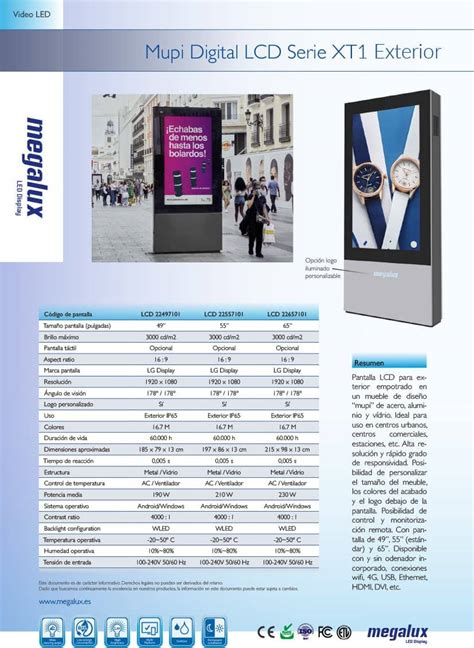 Pantalla Publicitaria Mupi LCD Táctil Exterior Megalux LED