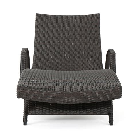 Stratford Outdoor Wicker Adjustable Chaise Lounge With Arms Brown