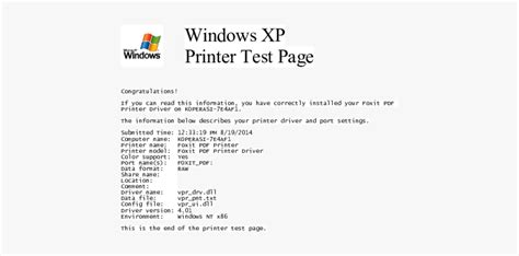 Windows Printer Test Page, HD Png Download - kindpng