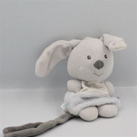 Doudou attache tétine lapin gris SUCRE D ORGE