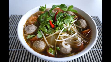 Lao Food Noodle Soup With Meatballs And Vegetables Youtube