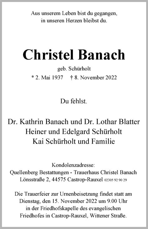 Traueranzeigen Von Christel Banach Trauer In NRW De