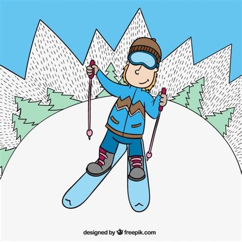 Free Vector Hand Drawn Skier In Cartoon Style H Nde Zeichnen