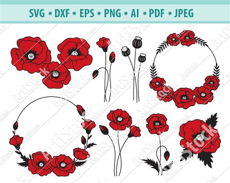 Poppy Flower Svg Flower Bouquet Svg Poppy Cut Files Field Etsy