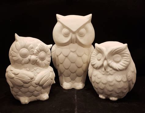 Unpainted Ceramic Cute Owl Unfinished Bisque Bird Ceramics Etsy