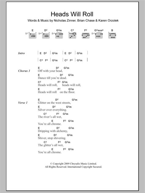 Heads Will Roll by Yeah Yeah Yeahs - Guitar Chords/Lyrics - Guitar ...