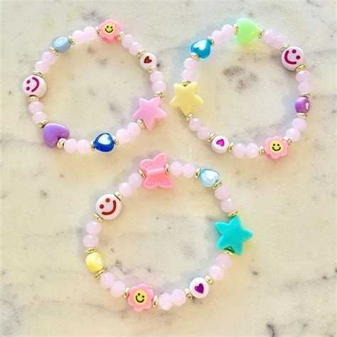 Kids, Girls, Toddlers Beaded Stretch Bracelets With Fun Charms - Etsy