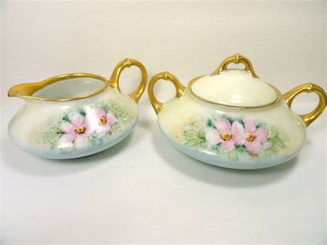 J And C Bavaria Sugar Bowl And Creamer Hand Painted Pastel