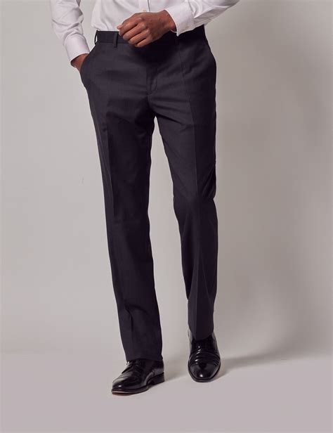 Men’s Dark Charcoal Twill Classic Fit Suit Trousers | Hawes & Curtis