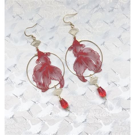 Boucles D Oreilles Cr Ole Et Carpe Rouge Koi