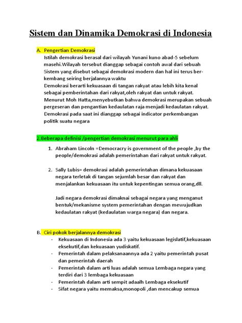 Sistem Dan Dinamika Demokrasi Di Indonesia Pdf