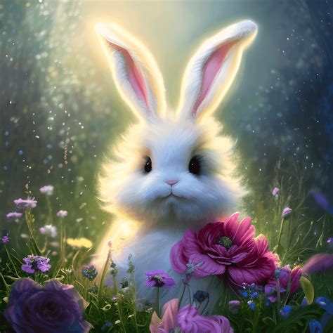 Beautiful Fluffy Bunny In The Flower Garden Creative Fabrica