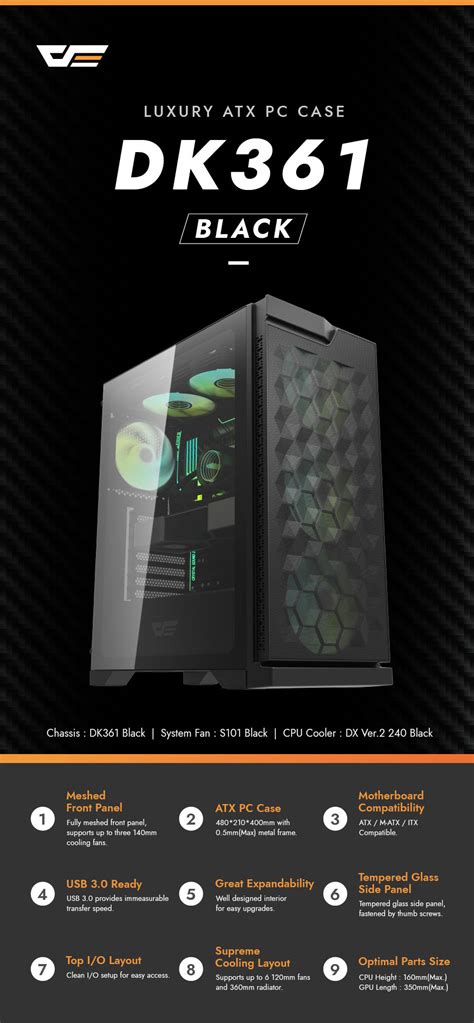 Darkflash DK361 ATX PC Case With 4 RGB Fans Hexagon Mesh Front Panel