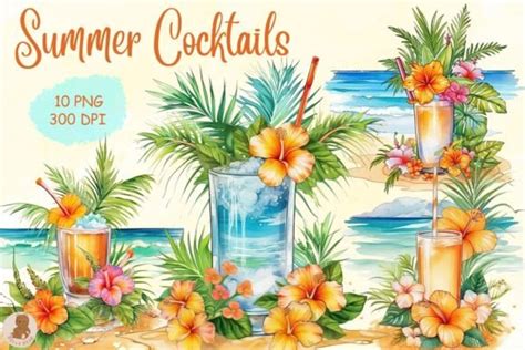 Watercolor Summer Cocktails Clipart Graphic By Bellybear2023 · Creative Fabrica