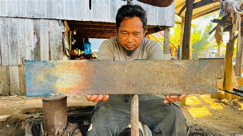 Knife Making Forging A Powerful Cleaver From The Rusty Leaf Spring