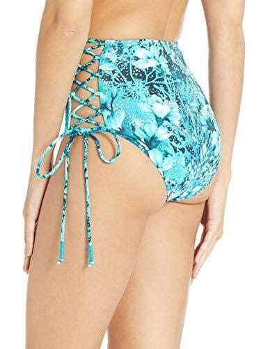 74 Carmen Marc Valvo High Waist Bikini Bottom Side Tie Detail Blue