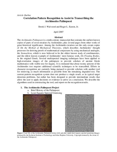 (PDF) Digital Transcription of the Archimedes Palimpsest [Applications ...