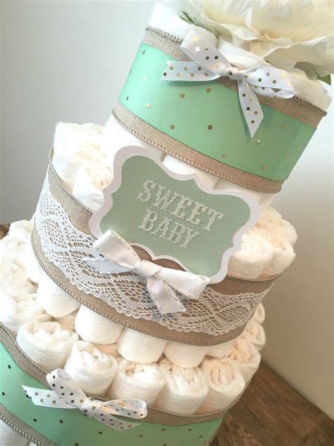 Mint Green Diaper Cake Diaper Cake Centerpiece For Neutral Baby Shower