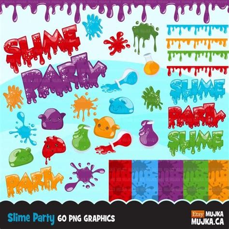 Custom Party Bags, Slime Containers, Slime Party, Party Clipart, Scrapbooking Set, Graffiti ...