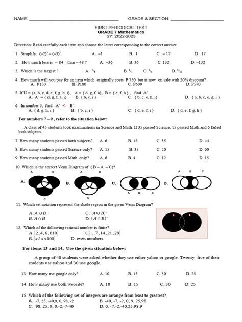 1st Periodic Test Math 7 Pdf