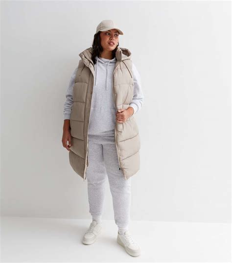 Curves Mink Hooded Midi Puffer Gilet New Look