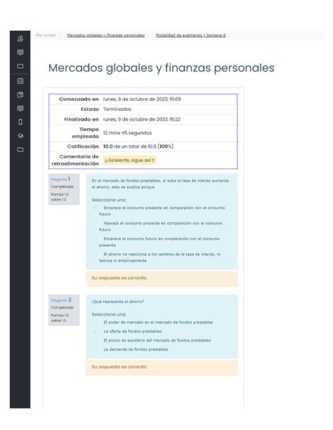 Modalidad de exámenes Semana 6 Revisión del intento Mercados