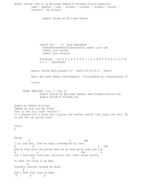 Pdf Angels Chords Ver By Williams Robbie Ultimate Guitar