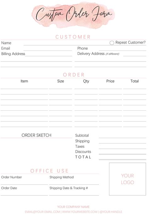 Custom Order Form Template Editable Crafters Invoice Receipt Template