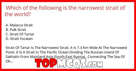 Which Of The Following Is The Narrowest Strait Of The World