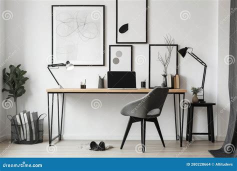 A Minimalist Home Office with a Sleek Desk, Minimal Decorations, and ...