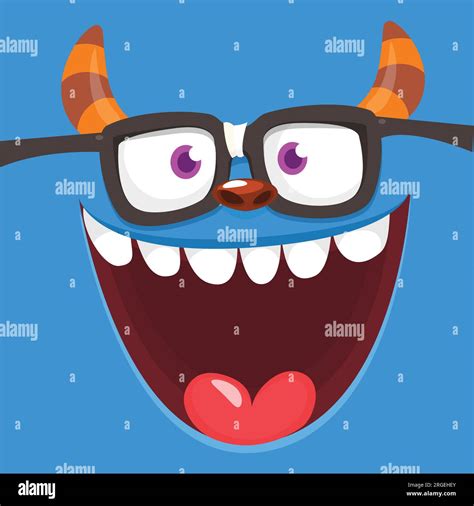 Funny Cartoon Nerd Monster Face Wearing Eyeglasses Illustration Of