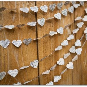 Paper Hearts Garland Wedding Garland Paper Hearts 5 or 10 Yards Vintage Dictionary Hearts Ready ...