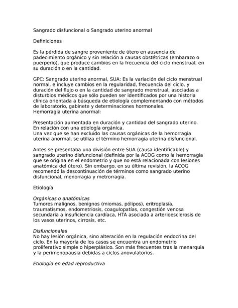 Sangrado Disfuncional O Sangrado Uterino Anormal GPC Sangrado