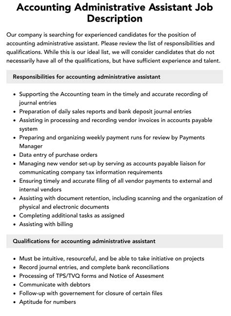 Accounting Administrative Assistant Job Description Velvet Jobs