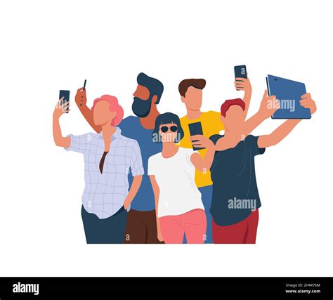 Female And Male Taking Selfie On Smartphones Stock Vector Image And Art