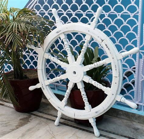 Handcrafted Distress Gaston Turcotte Ship Wheel Wooden Captain Boat