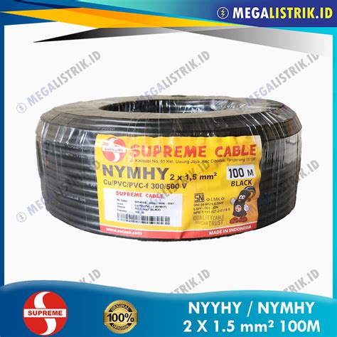 Jual SUPREME NYYHY 2X1 5 MM 100 METER KABEL LISTRIK HITAM SERABUT