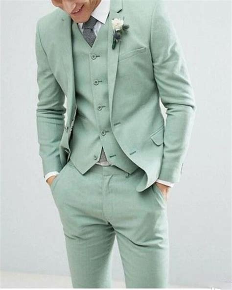 Pastel Mint Green Fashion Menswear Formal Tuxedos 3 Pieces Suits For