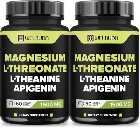 2 Packs 60 Capsules Magnesium L Threonate With L Theanine Apigenin