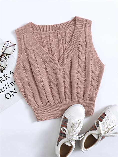 Shein Ezwear Cable Knit Sweater Vest Shein Usa