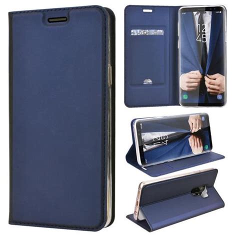 Housse Coque Samsung Galaxy S9 Plus Bleu Rabat Fonction Stand PU Étui