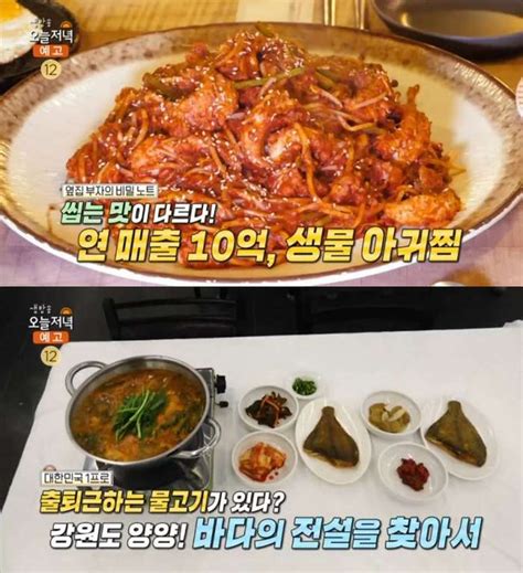 생방송오늘저녁 울산 울주 대암호 생물아귀찜 연 매출 10억양양 여행 남대천 섭국 맛집 위치는 네이트 연예