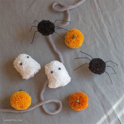 Pom-Pom Halloween Decor (Pumpkin, Spider, & Ghost) - Lia Griffith