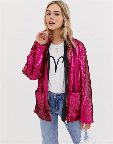 Asos Sequin Jacket In Pink Lyst