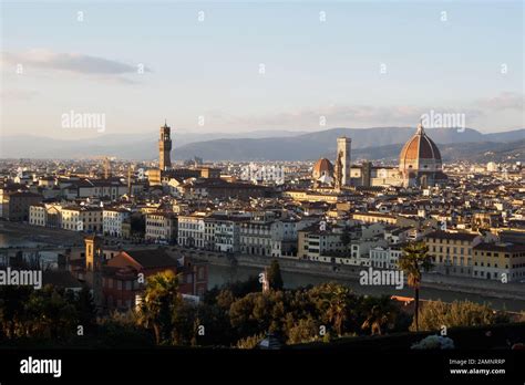 View Of Florence From Piazzale De Michelangelo During Sunset With The