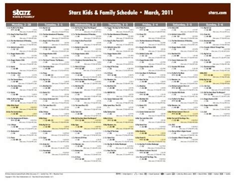 Starz Kids & Family Schedule - March, 2011