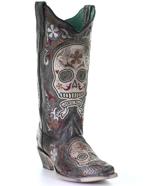 Corral Womens Sugar Skull Embroidery Western Boots Snip Toe