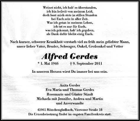 Alle Traueranzeigen F R Alfred Gerdes Trauer Rp Online De