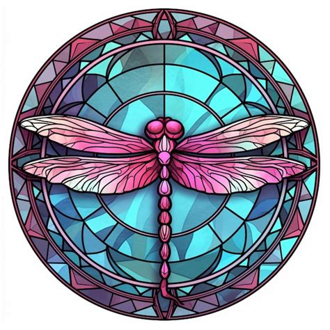 A Pink Dragonfly Sitting On Top Of A Stained Glass Window Generative Ai