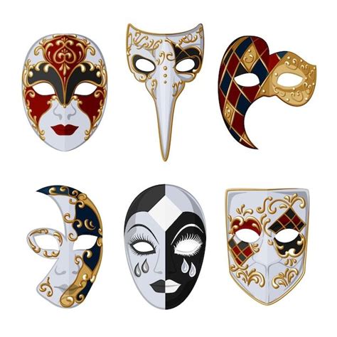 Colección de máscaras de carnaval veneciano 2d Vector Premium